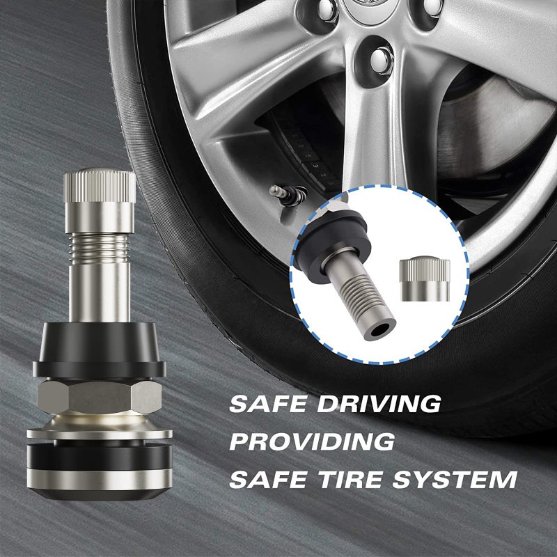 CKAuto صمامات معدنية CKAuto 25 قطعة TR416 تركيب خارجي تناسب فتحات الحافة .453" و .625" طول 1 1/2"، فضي - Image 4